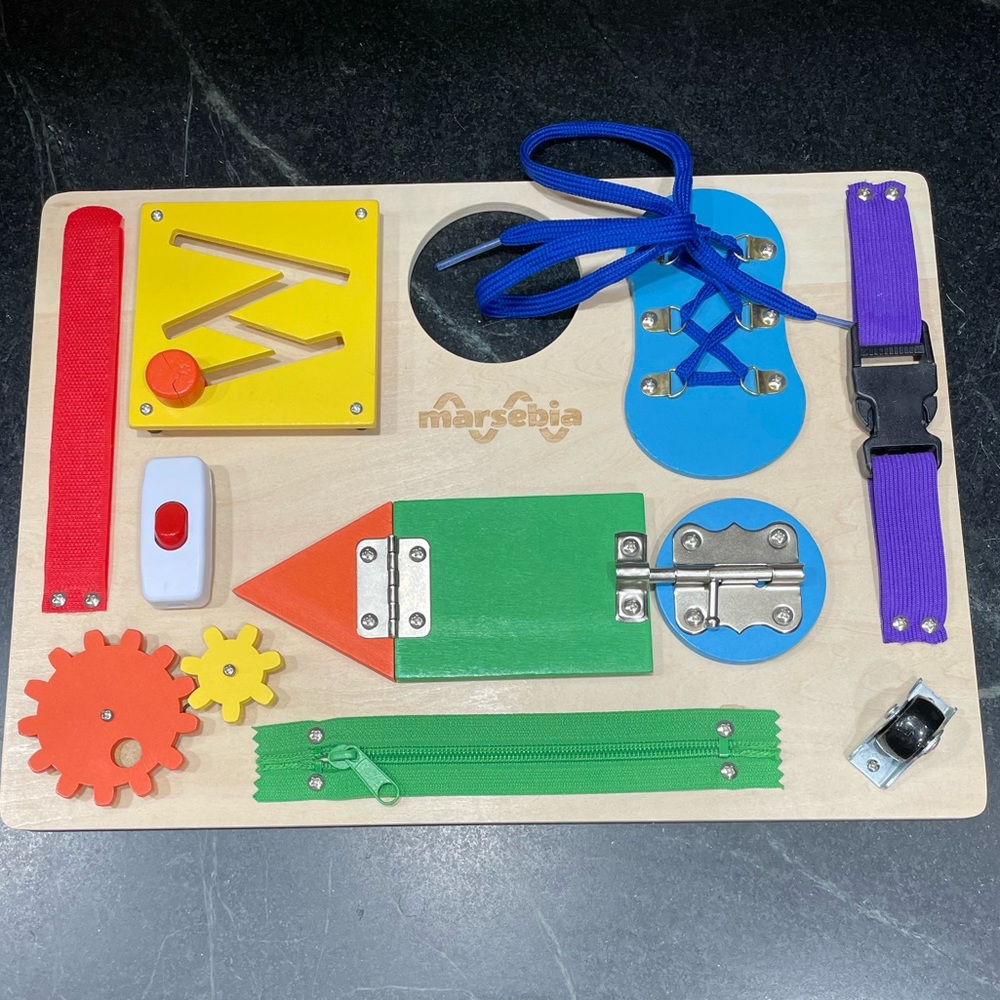 Montessori Wooden Busy Board Colorful Sensory Toy Ages 1 & up